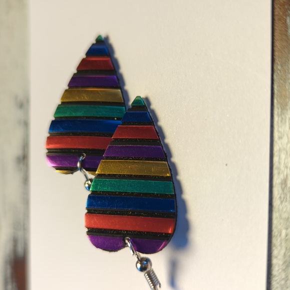 Rainbow Jewelry - Rainbow Heart Earrings Striped Hoop Hook Earrings